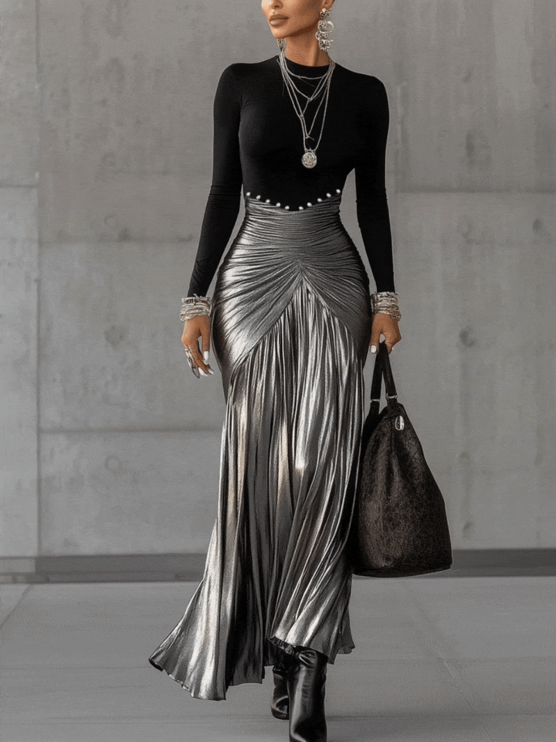 Lona | Metallic Pleated Skirt Set