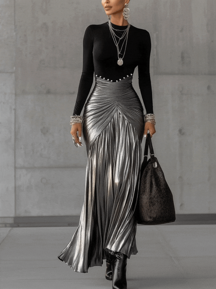 Lona | Metallic Pleated Skirt Set