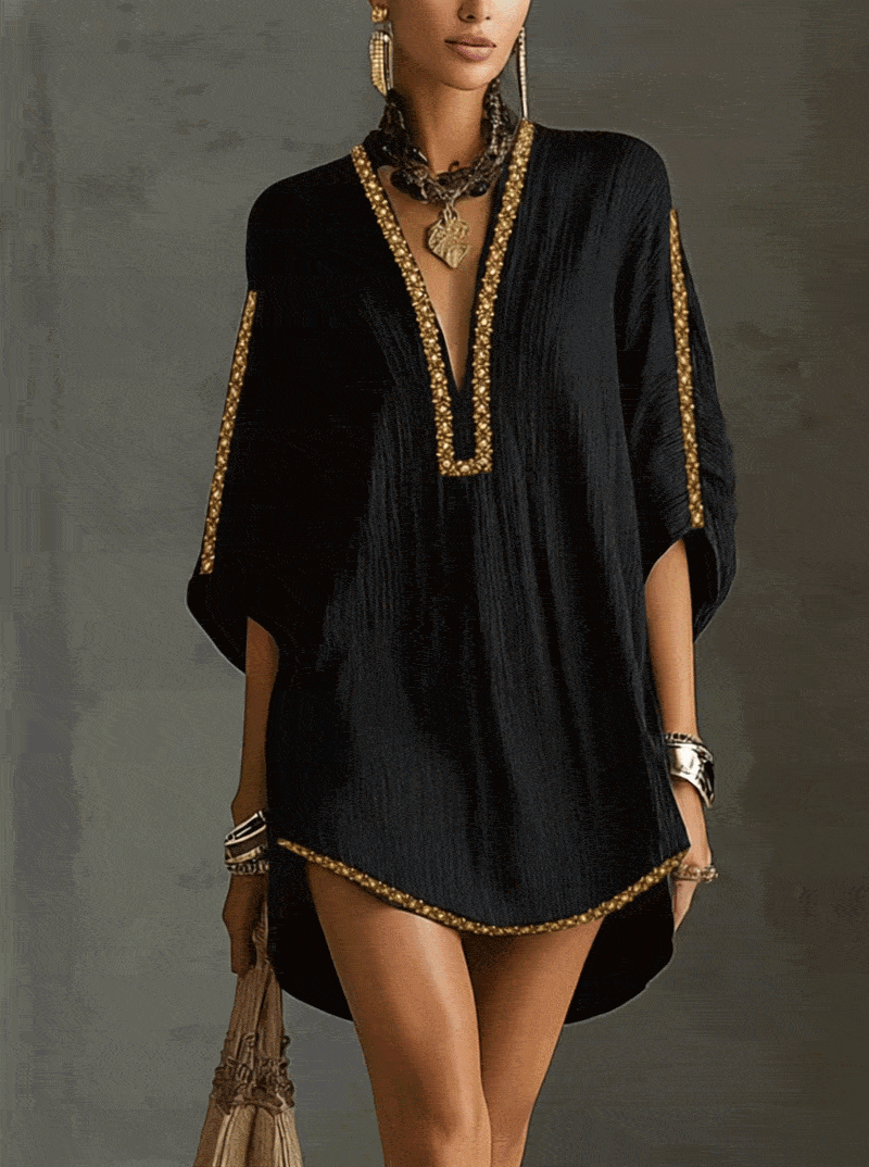 Zara | Embroidered Kaftan Mini Dress