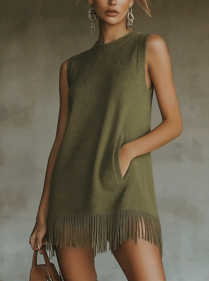 Lara | Fringe Hem Knit Mini Dress