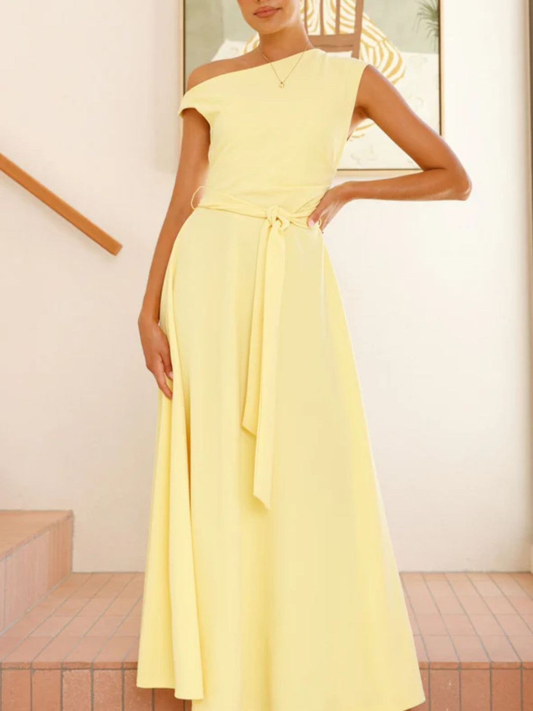 Isabella | One-Shoulder Tie Waist Maxi Dress