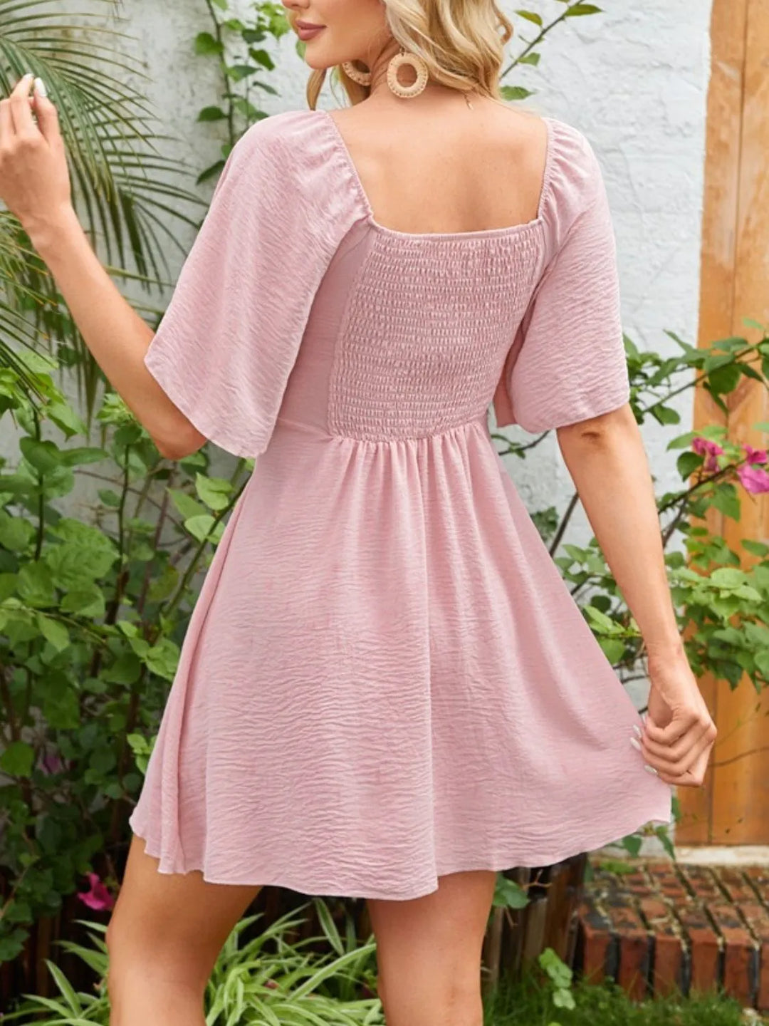 Elyndra | Smocked Tie Front Mini Dress