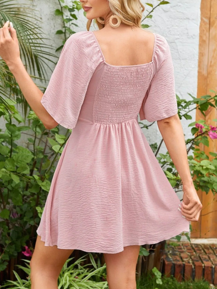 Elyndra | Smocked Tie Front Mini Dress