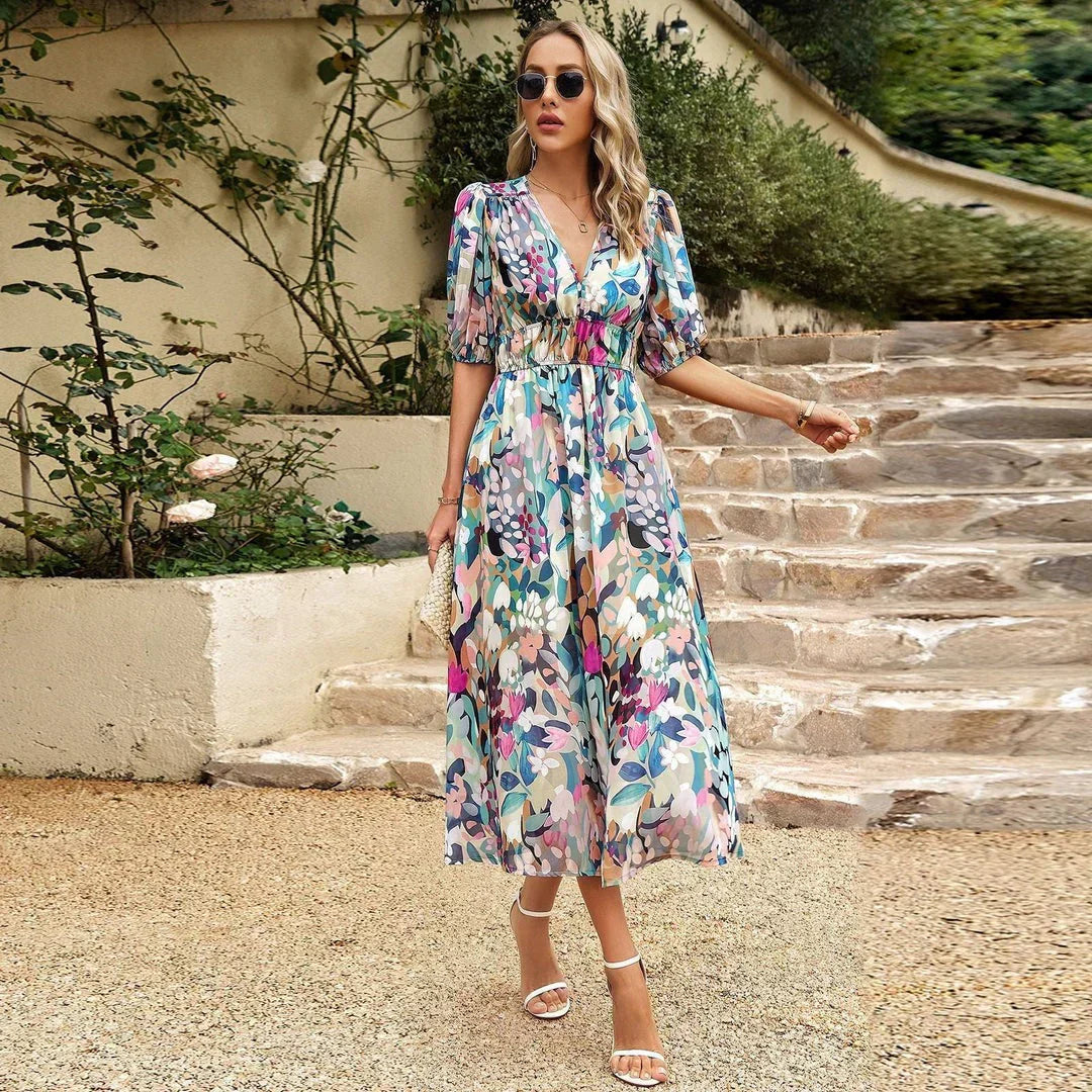 Orelie | V Neck Midi Dress