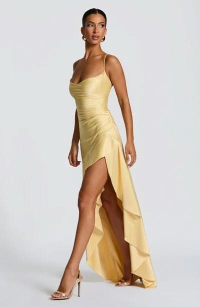 Elaris | Ruffled Satin Maxi Dress