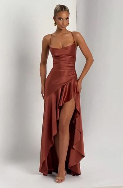 Elaris | Ruffled Satin Maxi Dress