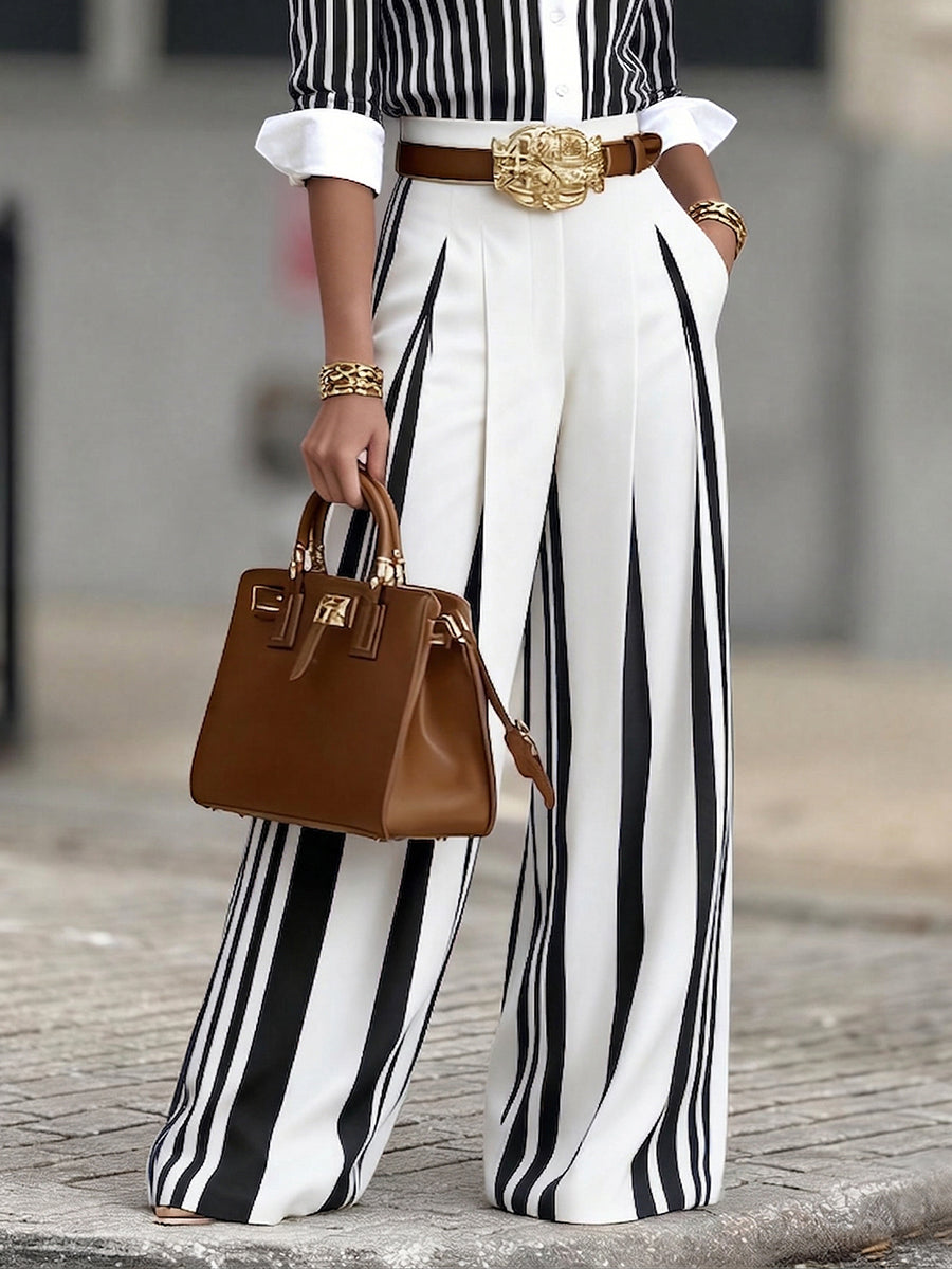 Monroe | Striped Wide Leg Trousers