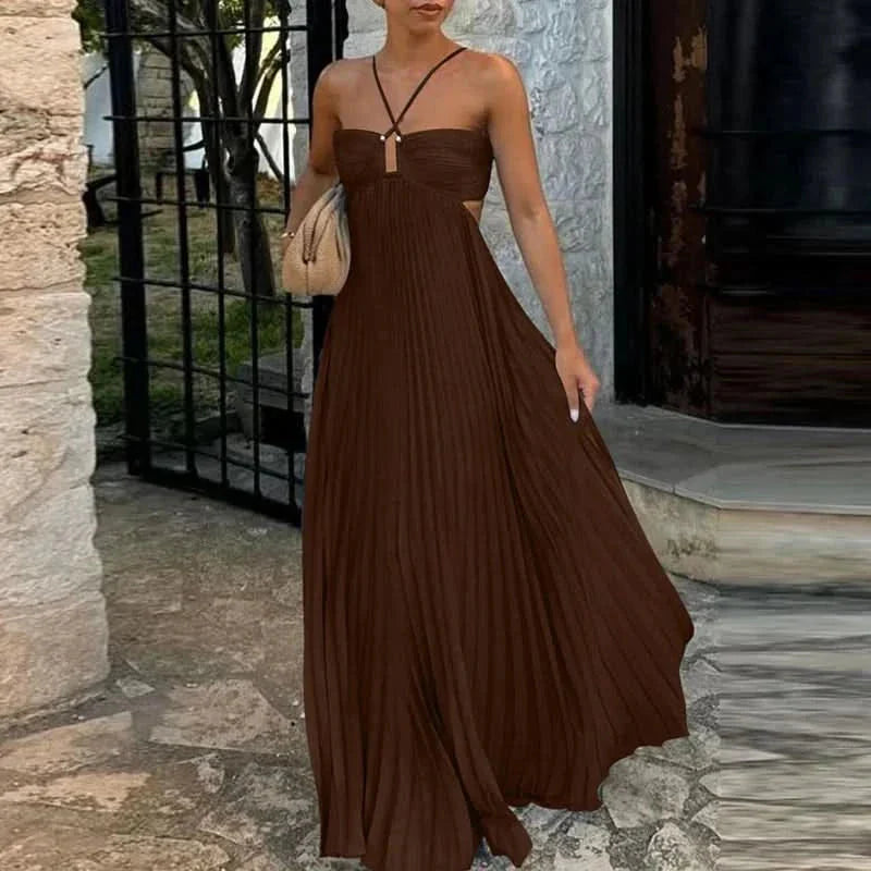 Aveline | Pleated Halter Maxi Dress