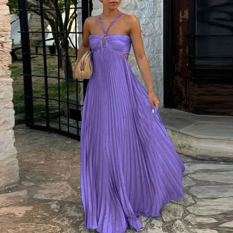 Aveline | Pleated Halter Maxi Dress