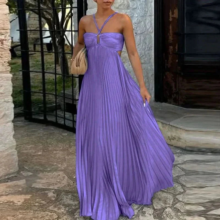 Aveline | Pleated Halter Maxi Dress