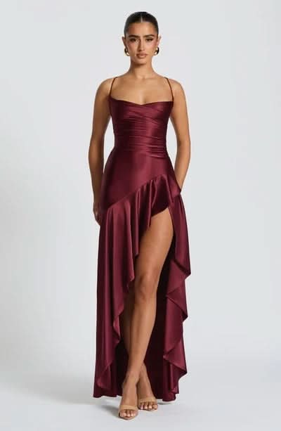 Elaris | Ruffled Satin Maxi Dress