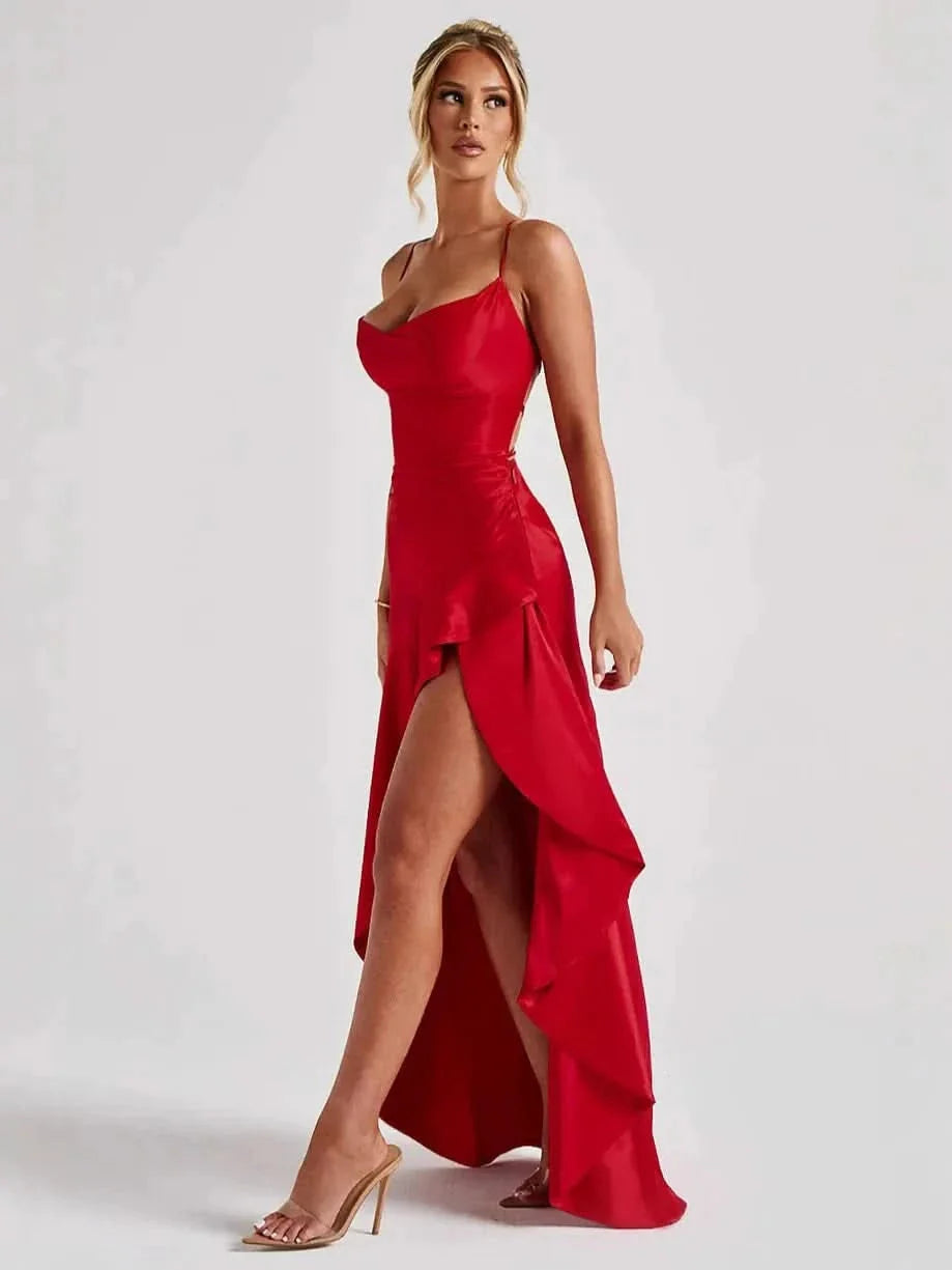 Elaris | Ruffled Satin Maxi Dress