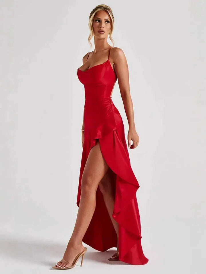 Elaris | Ruffled Satin Maxi Dress