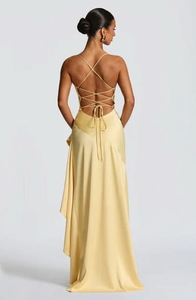 Elaris | Ruffled Satin Maxi Dress