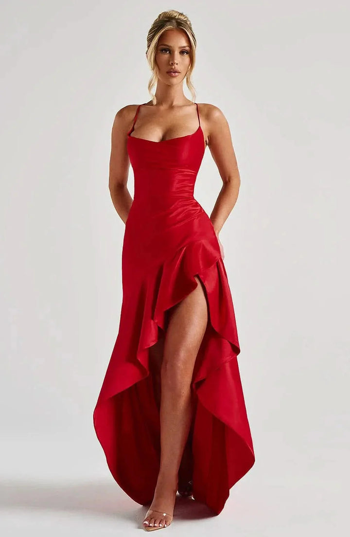 Elaris | Ruffled Satin Maxi Dress