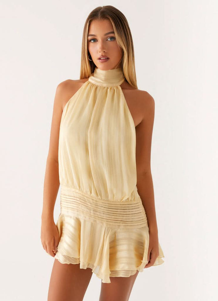 Lara | Pleated Halter Mini Dress