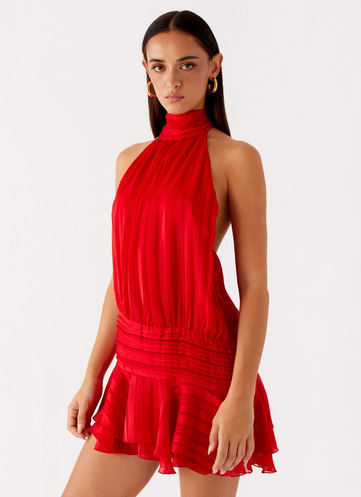 Lara | Pleated Halter Mini Dress
